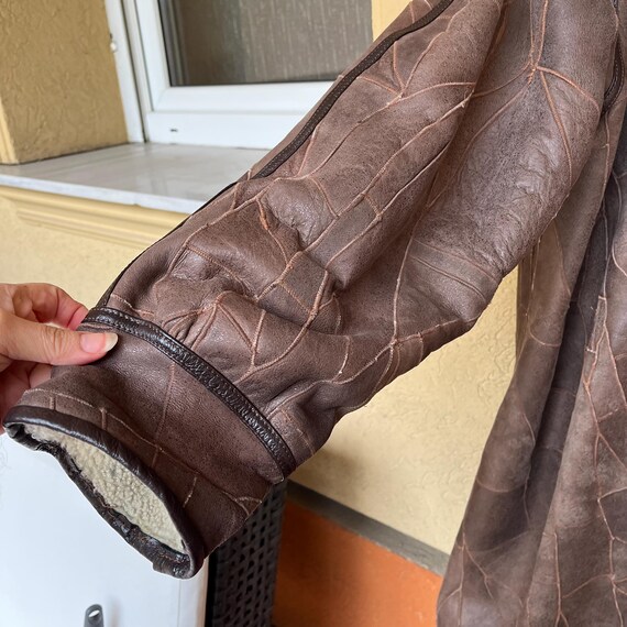 Patchwork leather shearling coat Womensclothing B… - image 4