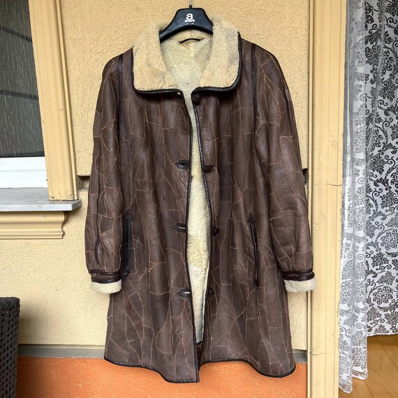Patchwork leather shearling coat Womensclothing B… - image 2