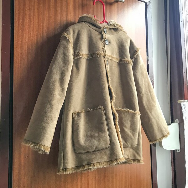 Manteau en fourrure vintage des années 90 pour enfants Manteau en fausse fourrure Vêtements pour enfants Manteau afghan style mousson Boho 6-8 ans