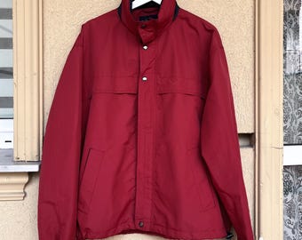 y2k Grant Thomas Vintage windjack lentejack met capuchon slouchy jack met volledige ritssluiting windjack unisex – maat L – bordeauxrood