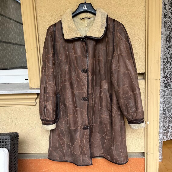 Patchwork leather shearling coat Womensclothing B… - image 1