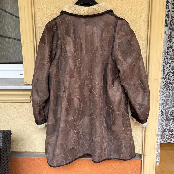 Patchwork leather shearling coat Womensclothing B… - image 3