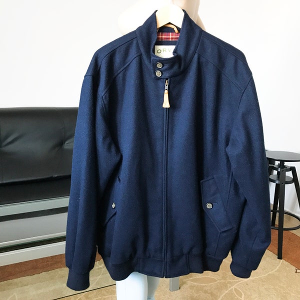 Blouson aviateur Orvis années 80, vêtements vintage, veste chaude pour homme, veste en laine, veste zippée, bleu marine, taille L