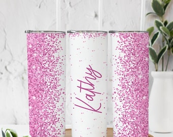 Gobelet à paillettes personnalisé avec couvercle et paille Gobelet personnalisé à paillettes avec prénom mignon cadeau d'anniversaire pour elle