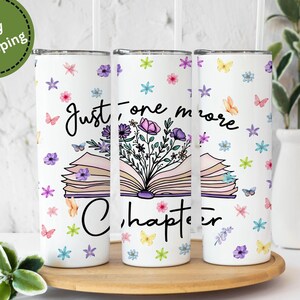 Just one More Chapter Glass Can Book Lover Gift Personalized 16oz With Lid and Straw Floral Iced Coffee Glass Reader Gift Book Club Gifts