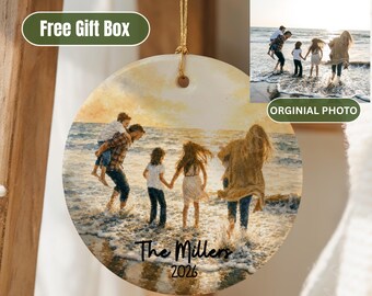 Custom Family Photo Ornament Personalized Watercolor Photo Ornaments Family Portrait Ornament Bestie Gift Couple Gift
