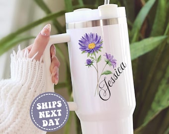 Birth Flower 40 oz Tumbler Personalized tumbler with Handle & Straw Birth Flower Cups Bridesmaid proposal Bachelorette Party Birth flower
