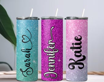 Custom Glitter Tumbler Cup with Lid and Straw Personalized Glitter Name Tumbler Cute Glitter To Go Cup Birthday Gift for Her