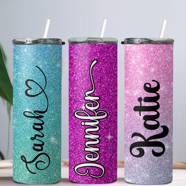 Custom Glitter Tumbler Cup with Lid and Straw Personalized Glitter Name Tumbler Cute Glitter To Go Cup Birthday Gift for Her