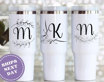 Initial 40 oz tumbler Personalized 40oz Tumbler with Handle & Straw Cups Tumbler Bridesmaid proposal Mugs Bachelorette Party Cups