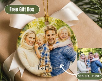 Custom Family Photo Ornament Personalized Watercolor Photo Ornaments Family Portrait Ornament Bestie Gift Couple Gift