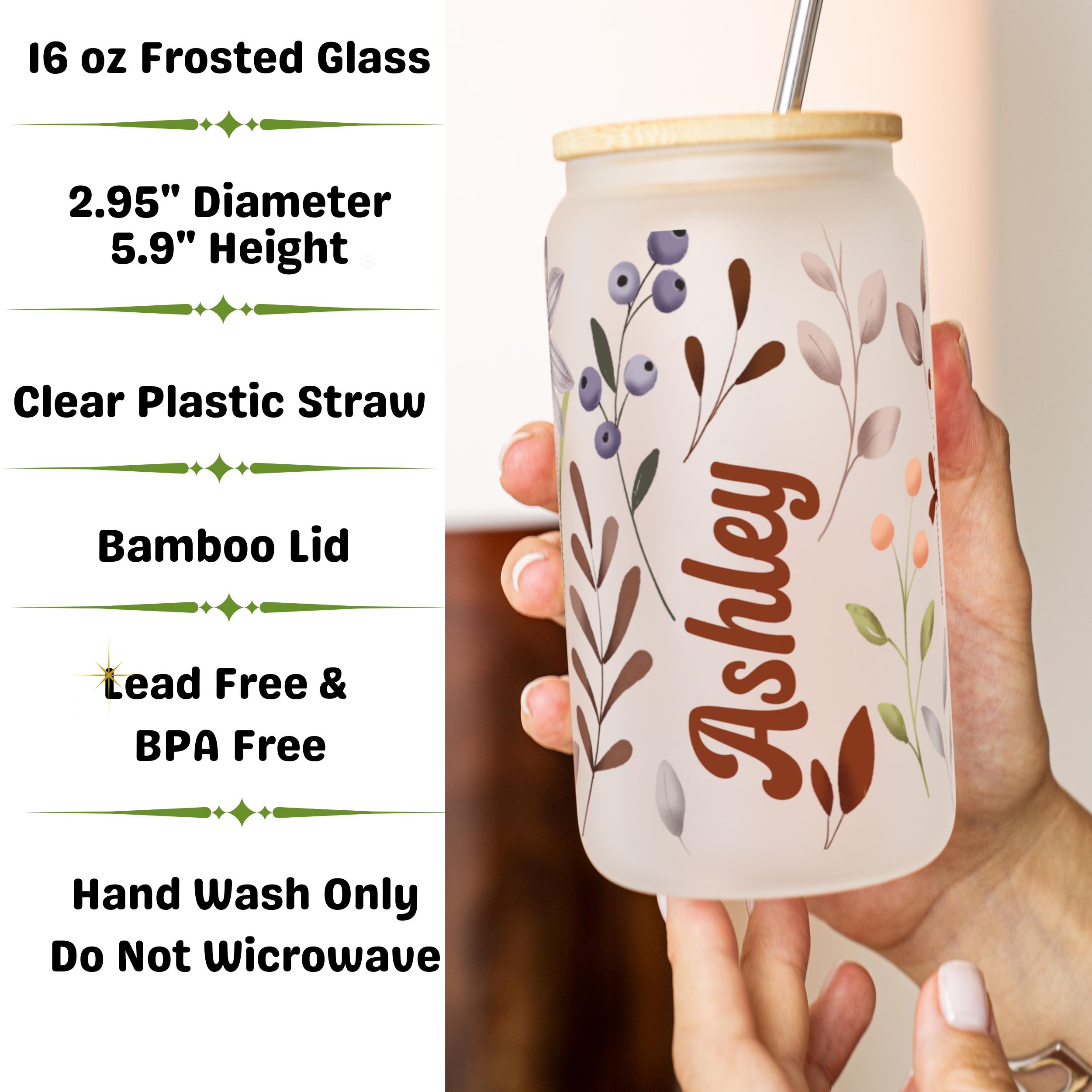 Personalized Iced Coffee Cup Floral Retro Custom Can Glass With Lid and ...