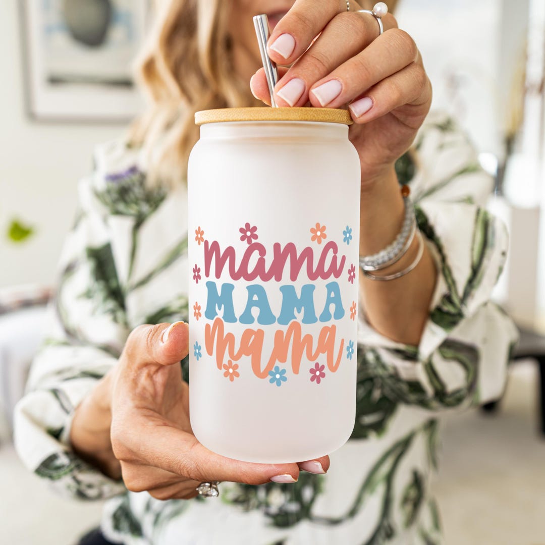 Mama Glass Iced Coffee Cup Mom Life Cup Lid and Straw Mom Birthday Gift ...
