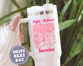 Breast Cancer Survivor Tumbler Breast Cancer Gift Breast Cancer Ribbon 40 oz Tumbler Breast Cancer Warrior Gift for Breast Cancer Survivor