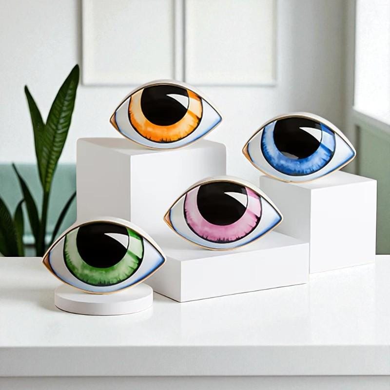 Ceramic Evil Eye Sculpture – Abstract Devil’s Eye Home Decor Statue for Study, Office, Living Room – Modern Gift for Halloween, Thanksgiving