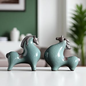 Ceramic Feng Shui Horse Statue – Lucky Animal Figurine for Desk, Entryway or Living Room, Luxury Home Decor Gift, Small Horse Ornament