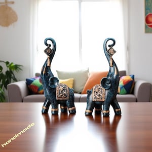 Elegant Elephant Statues – 2Pcs Animal Figurine Sculptures for Home Decor, Office, or Gift – Modern Carved Elephant Models | Unique Gift