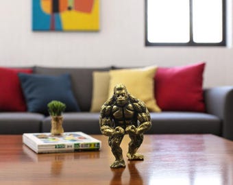 Copper Gorilla Statues | Fitness Orangutan Desk Decor Pair | Handcrafted Metal Art for Office or Gym | Father’s Day Gift Idea