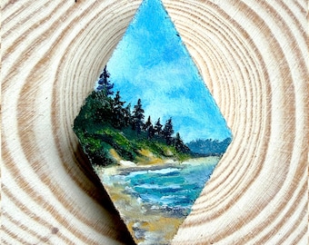 Côte des Pins. Peinture à l'huile miniature diamantée peinte à la main sur bois