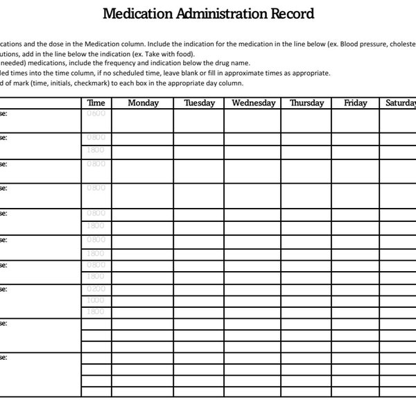 Medication Administration Record for Caregivers
