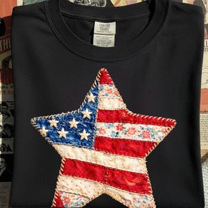 Gwiazda USA flaga Faux Patchwork PNG, Patriotyczna gwiazda PNG, Projekt 4 lipca, Sublimacja w stylu vintage Americana, Klipart z gwiazdą flagi USA