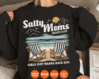 Retro Salty Moms Beach Club SVG PNG: Funny Sarcastic Mama Design