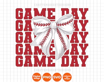 Game Day Baseball Bow Png, Coquette Baseball Png, Game day Svg, Baseball Png Shirt Png, Baseball Game Day Svg, Game Day Baseball Bow Svg