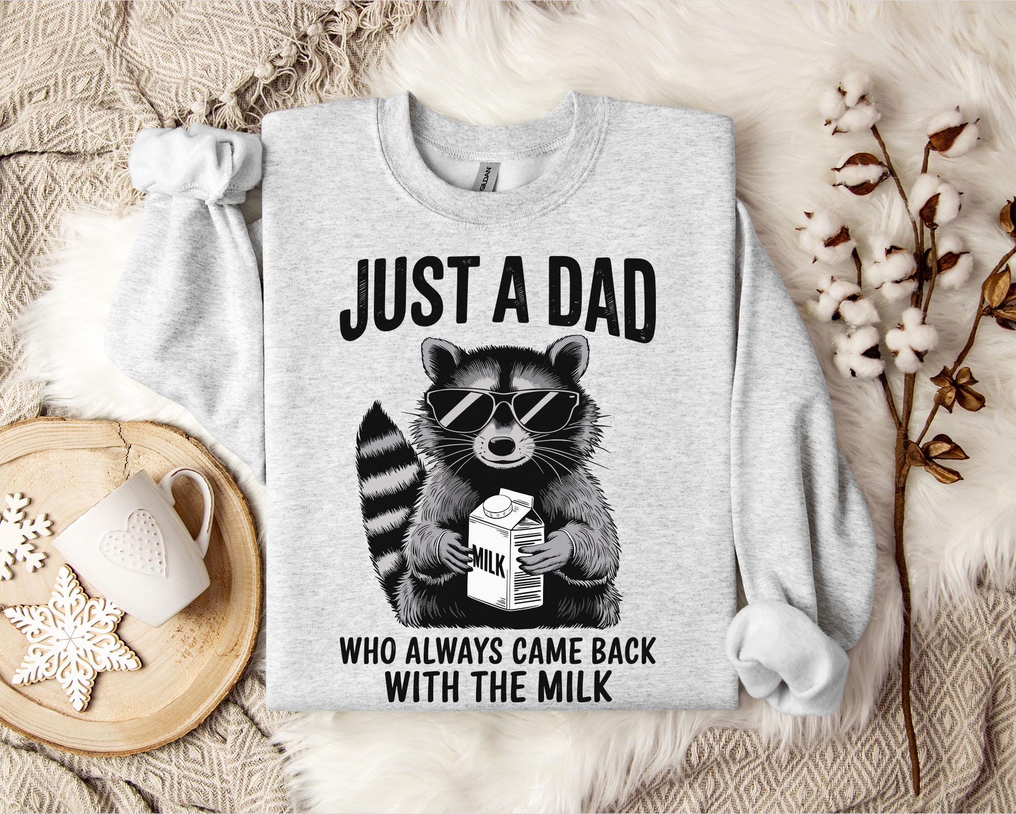 Just A Dad Who Always Came Back With the Milk Png, Retro Dad Raccoon ...