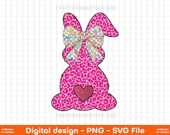 Joyeuses Pâques imprimé léopard lapin Png, Coquette rétro lapin de Pâques Png, Coquette de Pâques SVG, lapin de Pâques rose Png, Coquette de Pâques Png