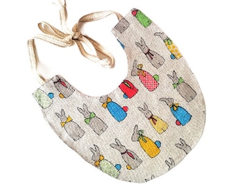 Bunny baby bib, baby cute funny bib, infant flax bib, bunny bib for toddler