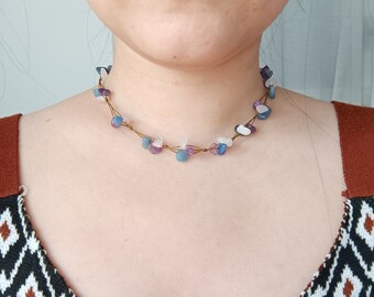 Amethyst crystal necklace, rose quartz, blue avanturine, raw stone, choker, adjustable necklace, Y necklace, multicolor, multi-use