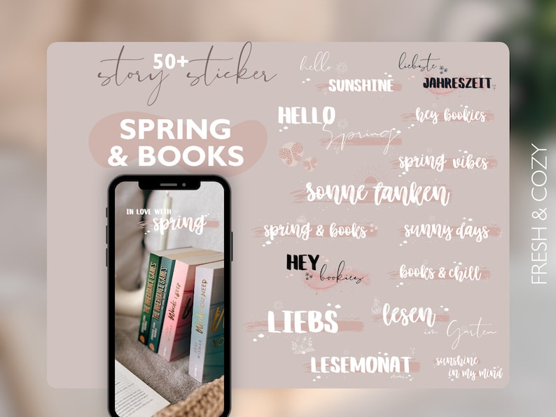 50 Instagram Story Sticker spring & books cozy bookstagram Bild 1