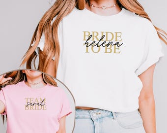 Personalisierte JGA Gruppen T-Shirts | Team Bride & Bride Shirt | 100 % Baumwolle | Goldener Aufdruck | Junggesellinnenabschied Outfit