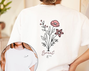 Personalisiertes JGA T-Shirt mit Blumenprint| Elegantes Junggesellinnenabschied Shirt für eure Gruppe| Hochzeitssaison 2026 | 100% Baumwolle