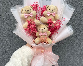 Teddy Bear Flowers, Plush Teddy Bear Flower Bouquet, Love Teddy Bear Flower Bouquet