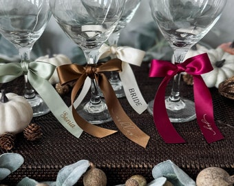 Luxury Personalized Ribbon Name Tags, Name Place Cards Weddings, Wine Cocktail Glass Ribbon, Bridal Shower, Bachelorette Party, Baby Shower