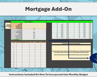 Mortgage Add-On For Monthly Budget - Integrate Into Your Existing Monthly Budget Or Use As Stand-Alone - Google Sheets