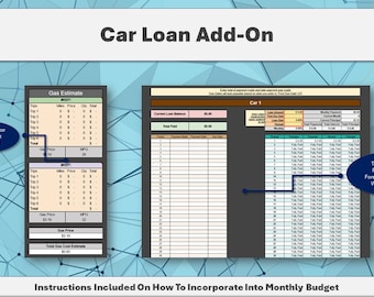 Car Loan Add-On For Monthly Budget - Integrate Into Your Existing Monthly Budget Or Use As Stand-Alone - Google Sheets
