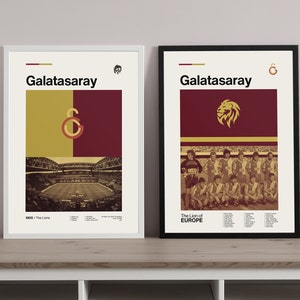 2 pôsteres estilo retrô do Galatasaray, impressões, arte de parede, pôster, presentes, pôster retrô, vibrante, para download, pôster do Galatasaray, futebol