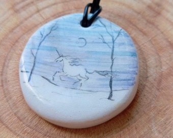 Magical unicorn ceramic pendant locket