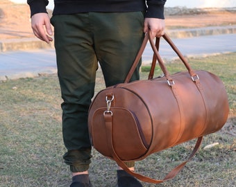 Bolsas de lona de cuero de grano completo personalizadas para hombres y mujeres, bolsa de viaje de fin de semana de cuero genuino hecha a mano, equipaje de lona de gimnasio deportivo grande