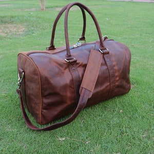 Personalisierte Vollnarbenleder Seesack, Herren Reisetasche Weekender Tasche, Echtleder Overnight Weekender Sporttasche Braun Duffel Kabine Tasche