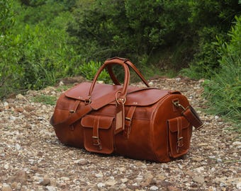 Personalisierte Echtleder Seesack mit Taschen für Männer - Handgefertigte Reisetasche Weekend Weekender Duffel, Groomsmen Geschenk für Ihn