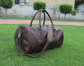 Chocolate Brown Leather Duffle Bag Weekender Bag, Overnight Travel Cabin Bag, Leather Holdall Bag, Weekend Duffel Bag for men Gym Duffel Bag