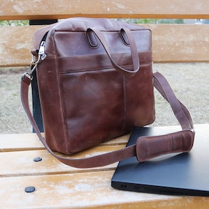 Sac pour ordinateur portable personnalisé en cuir pleine fleur - Bandoulière amovible en cuir pour homme - Cartable fait main Messenger - Sac à bandoulière - Sac élégant