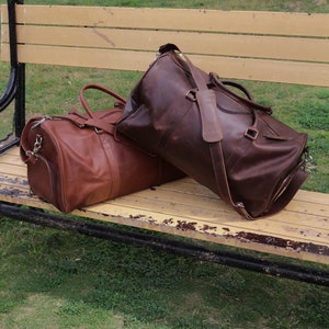 Personalisierte Leder Weekender Reisetasche | Leder Reisetasche Sporttasche Weekender & Gepäcktasche für Männer Braune Duffle Weekend Bag Männer