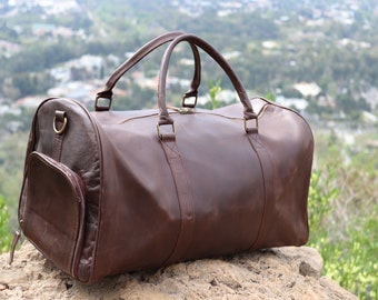 Personalized Full Grain Leather Duffle bag for men-Handmade Travel luggage cabin-Genuine Handbag-Overnight Weekender bag-Leather Holdall