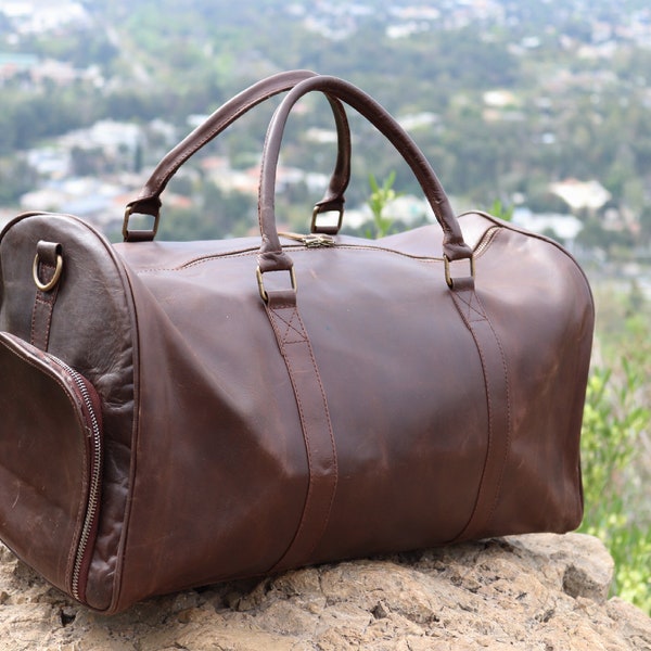 Personalized Full Grain Leather Duffle bag for men-Handmade Travel luggage cabin-Genuine Handbag-Overnight Weekender bag-Leather Holdall