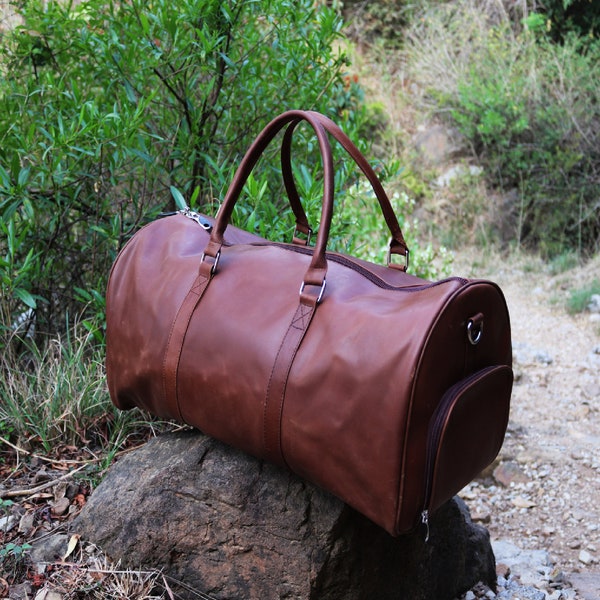 Handmade Leather Travel Duffle bag-Full Grain Leather Holdall bag-Weekender Bag-Duffle Bag for Gym-Carry on Overnight Bag-Leather Sports Bag