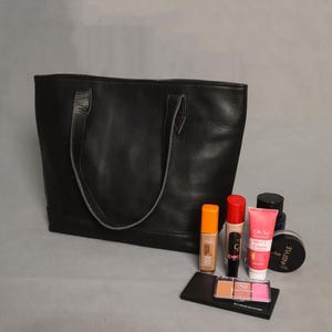 Black Leather Tote Bag for Women | Large Shoulder Bag | Genuine Leather Work Bag | Leather Shopping Tote Purse | 12x17 Tote Gift for Her